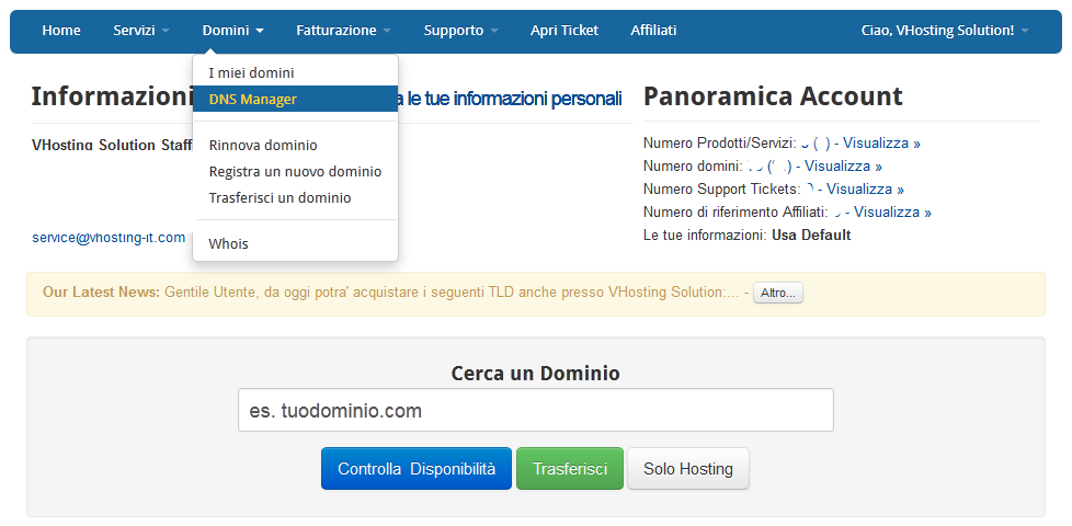 Creare un redirect del dominio