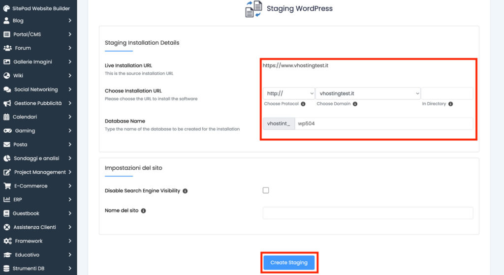 Come creare un ambiente di staging con Softaculous