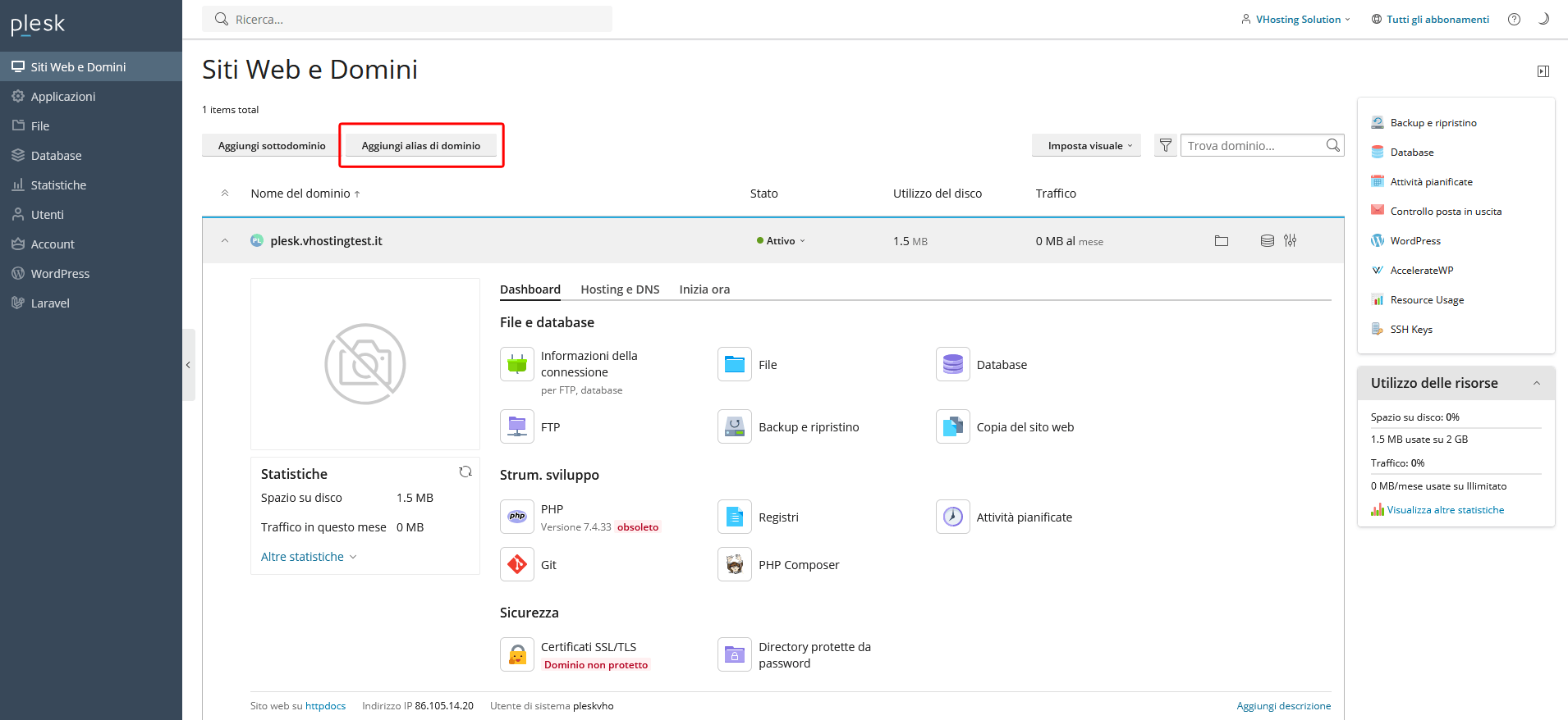 Creare un redirect del dominio