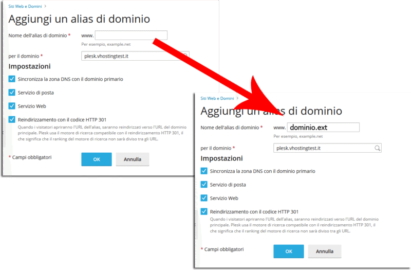 Creare un redirect del dominio Creare un redirect del dominio