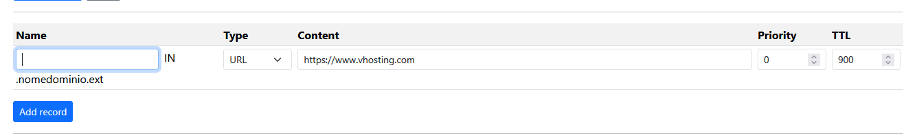 Creare un redirect del dominio
