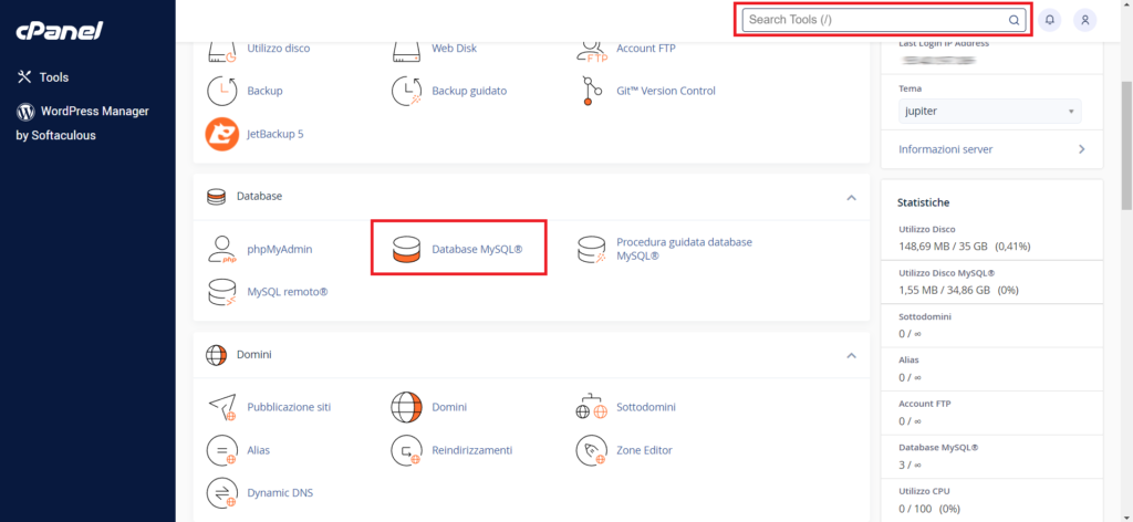 Creare un Database e utente da cPanel 