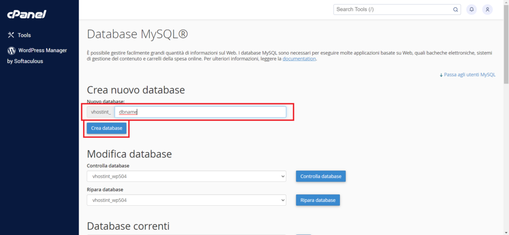 Creare un Database e utente da cPanel 