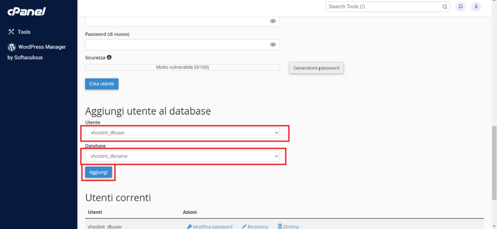 Creare un Database e utente da cPanel 