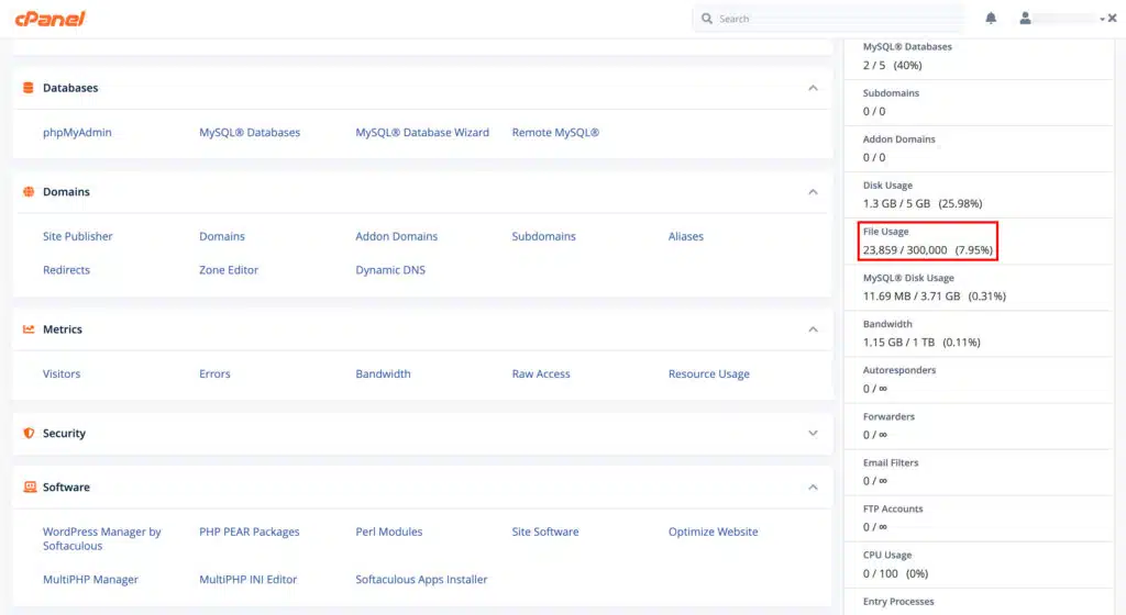 Come calcolare gli inode da cPanel