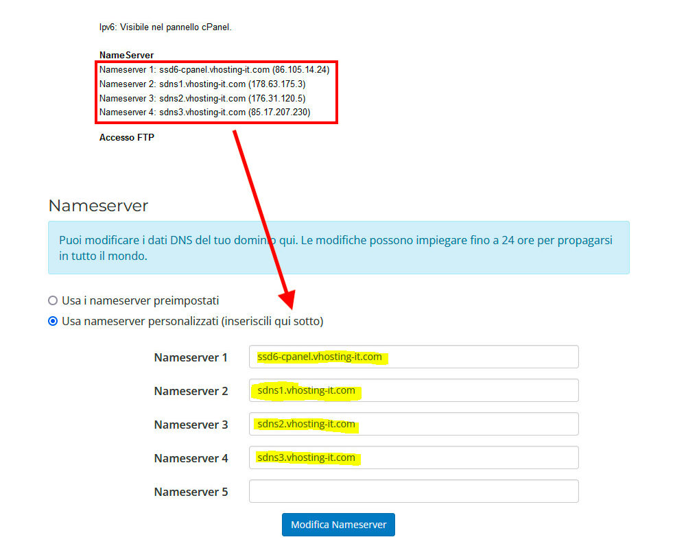 Cambiare i Nameserver