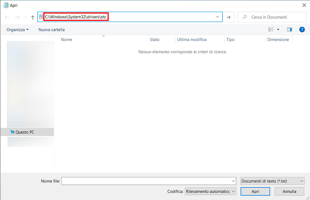 modificare il file hosts