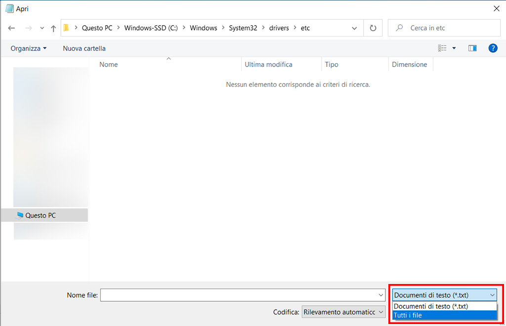 modificare il file hosts