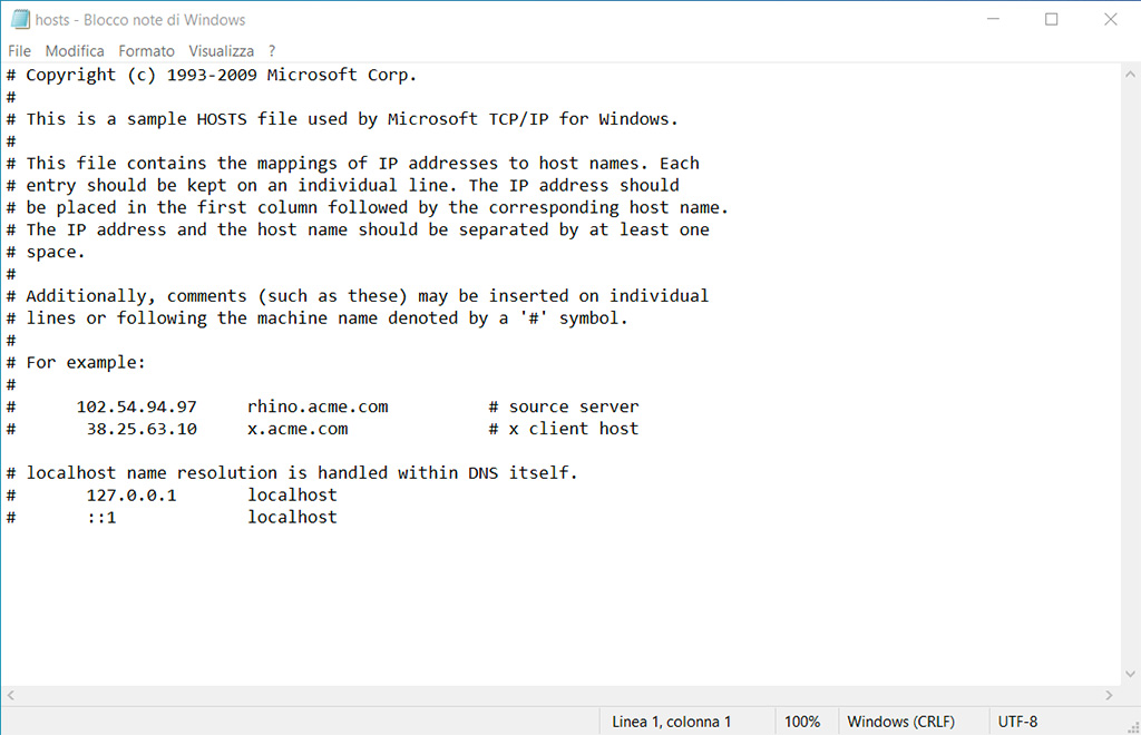 modificare il file hosts