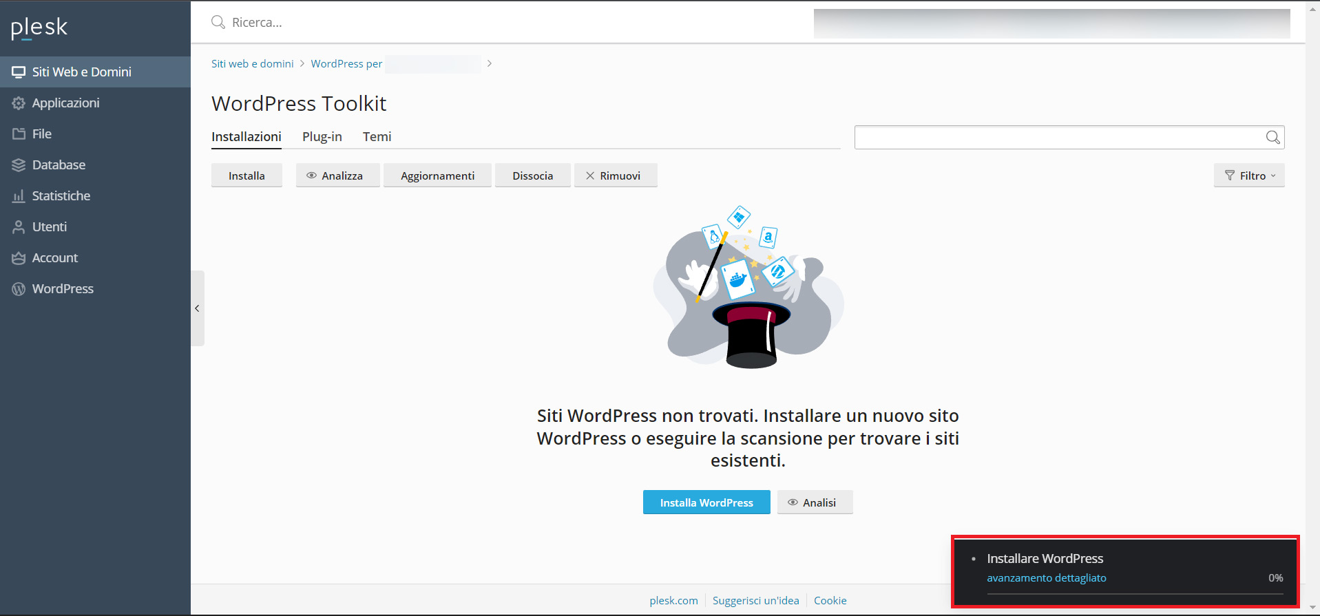 Installare WordPress su Plesk