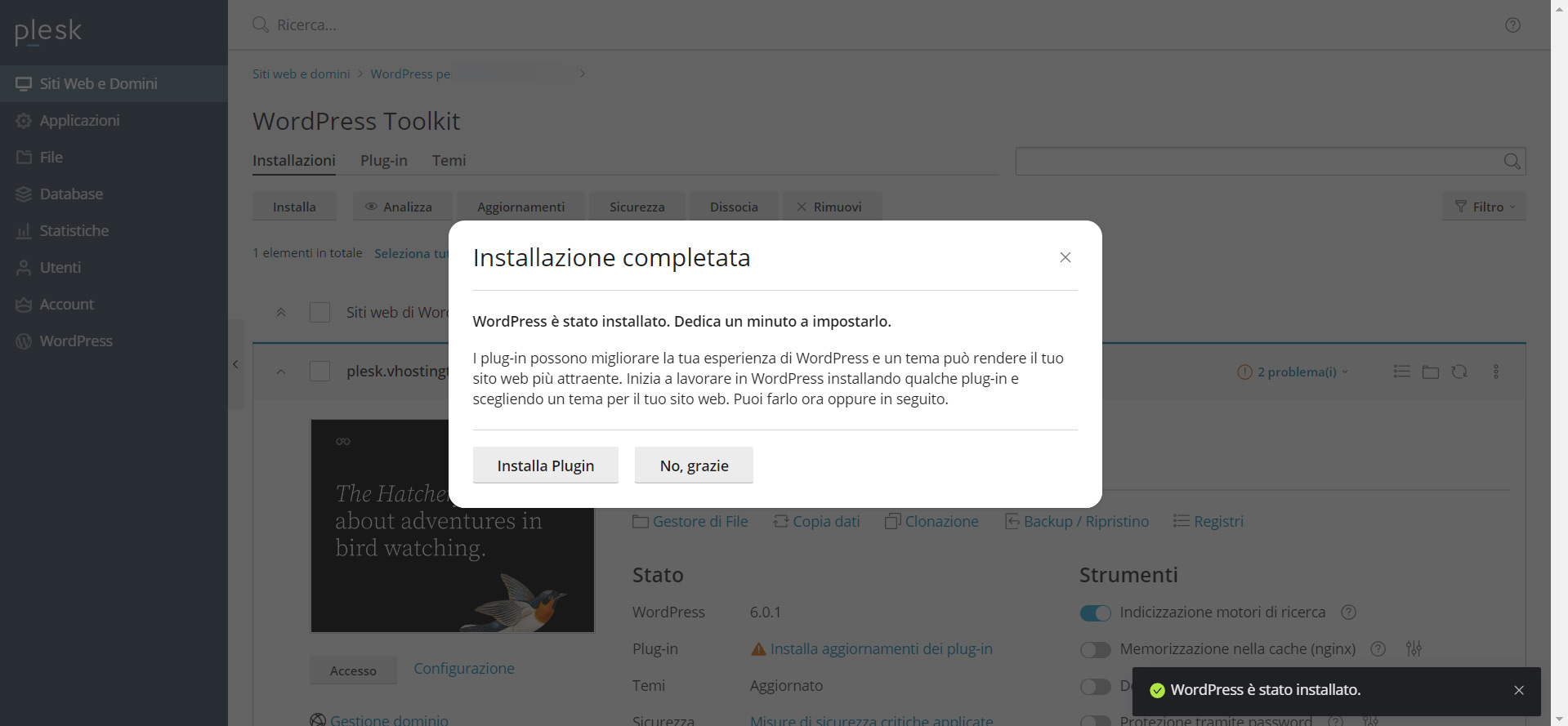 Installare WordPress su Plesk