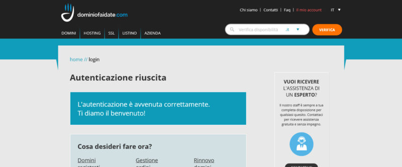 Richiedere EPP Code/AuthCode su Dominiofaidate Prelevare authcode dominiofaidate