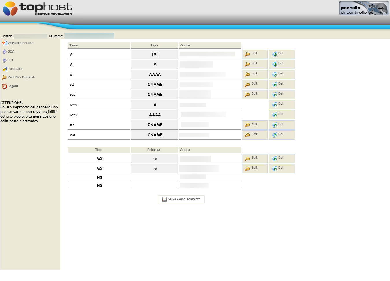 Richiedere il codice EPP/AuthCode e gestire i DNS su TopHost