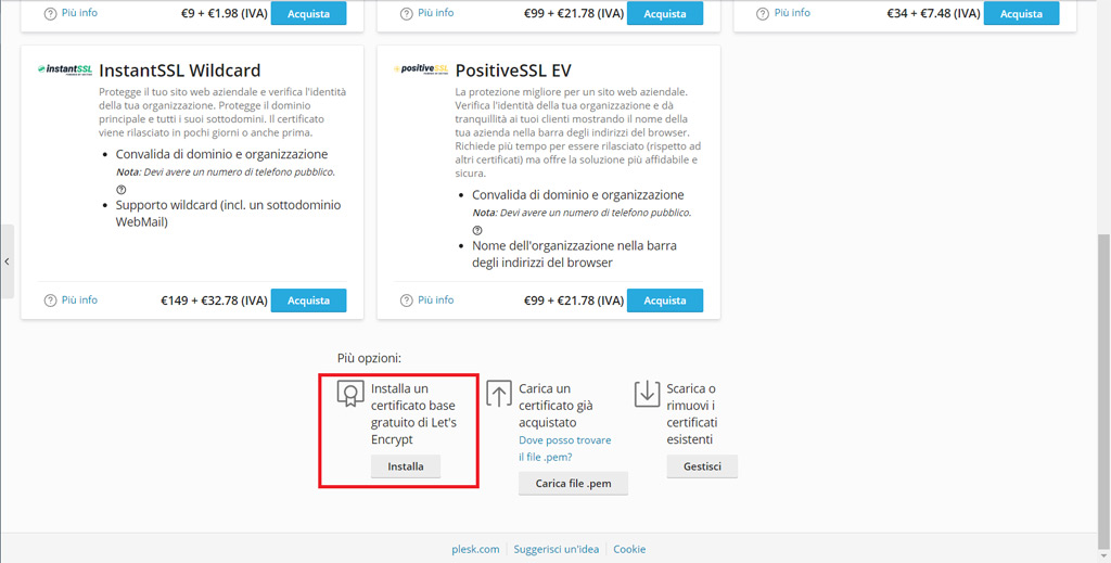 Come gestire i certificati SSL da Plesk 