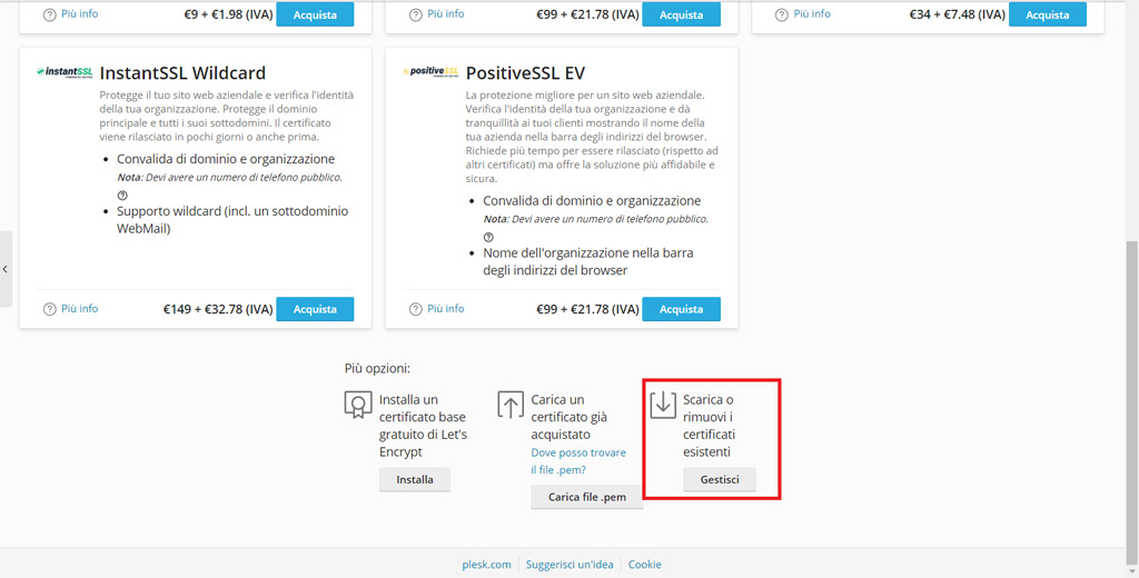 Come gestire i certificati SSL da Plesk 