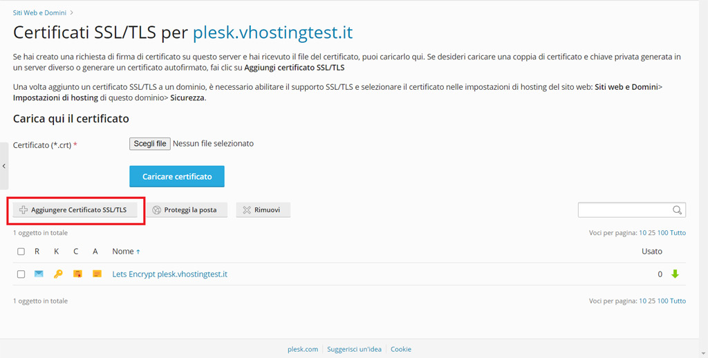 Come gestire i certificati SSL da Plesk 