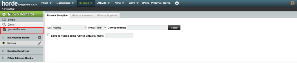 Come importare ed esportare la rubrica su Horde, Rainloop e Roundcube