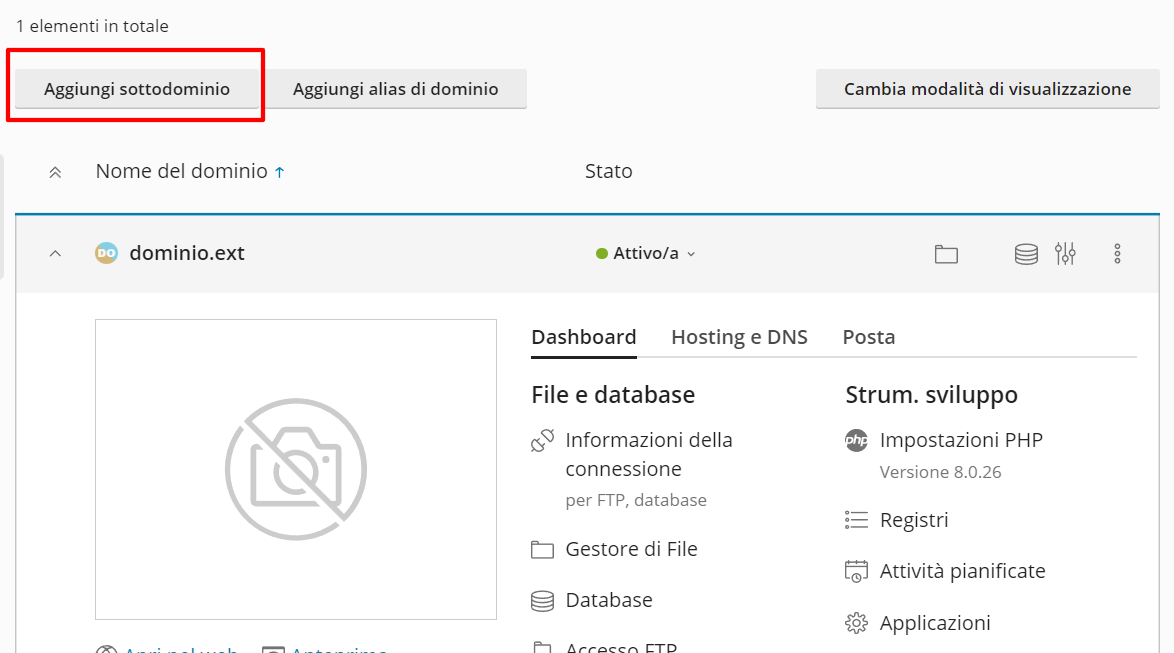 Creare un sottodominio su Plesk