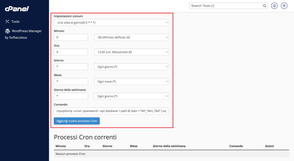 Come creare backup del DB MySQL tramite cron jobs di cPanel