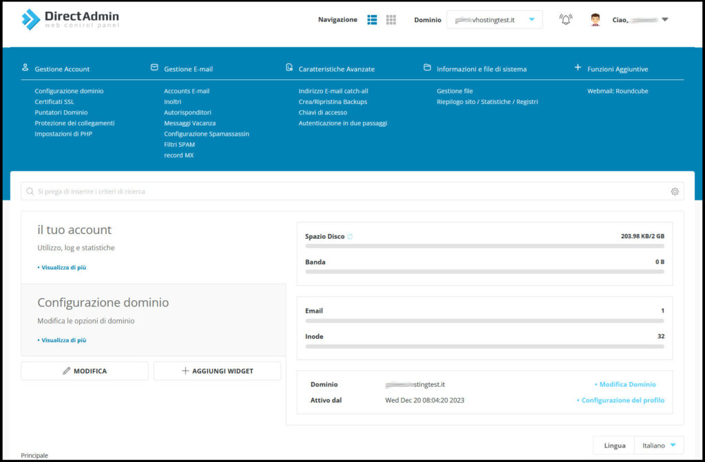 DirectAdmin di VHosting: guida dettagliata