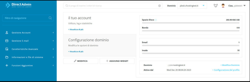 DirectAdmin di VHosting: guida dettagliata