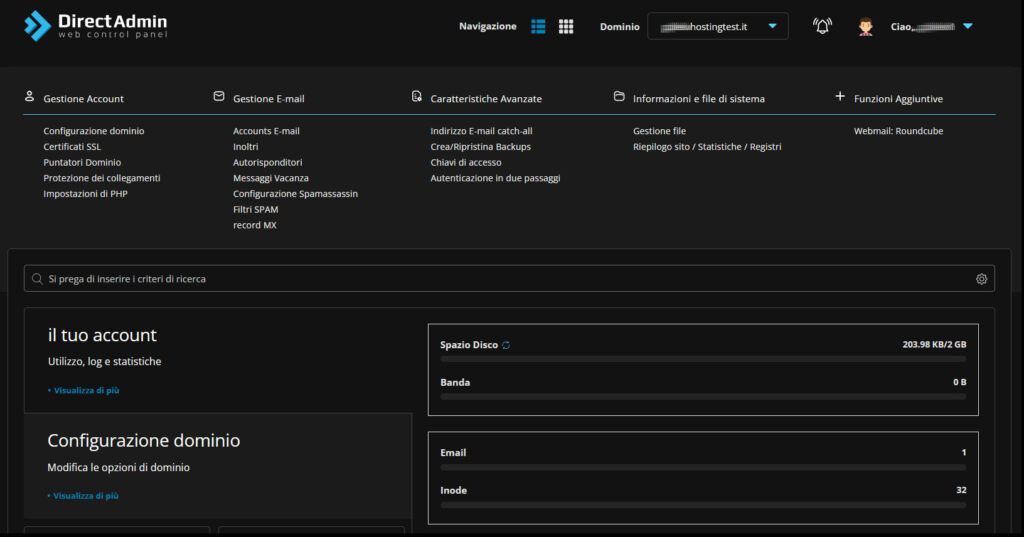 DirectAdmin di VHosting: guida dettagliata