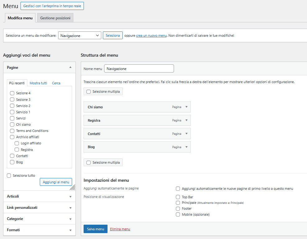 Guida: i menù su WordPress
