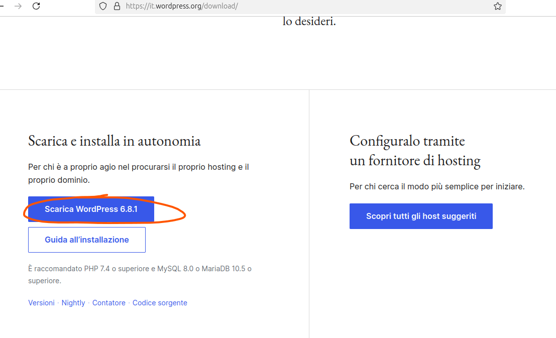 Installare manualmente WordPress