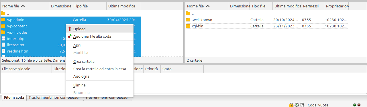 Installare manualmente WordPress