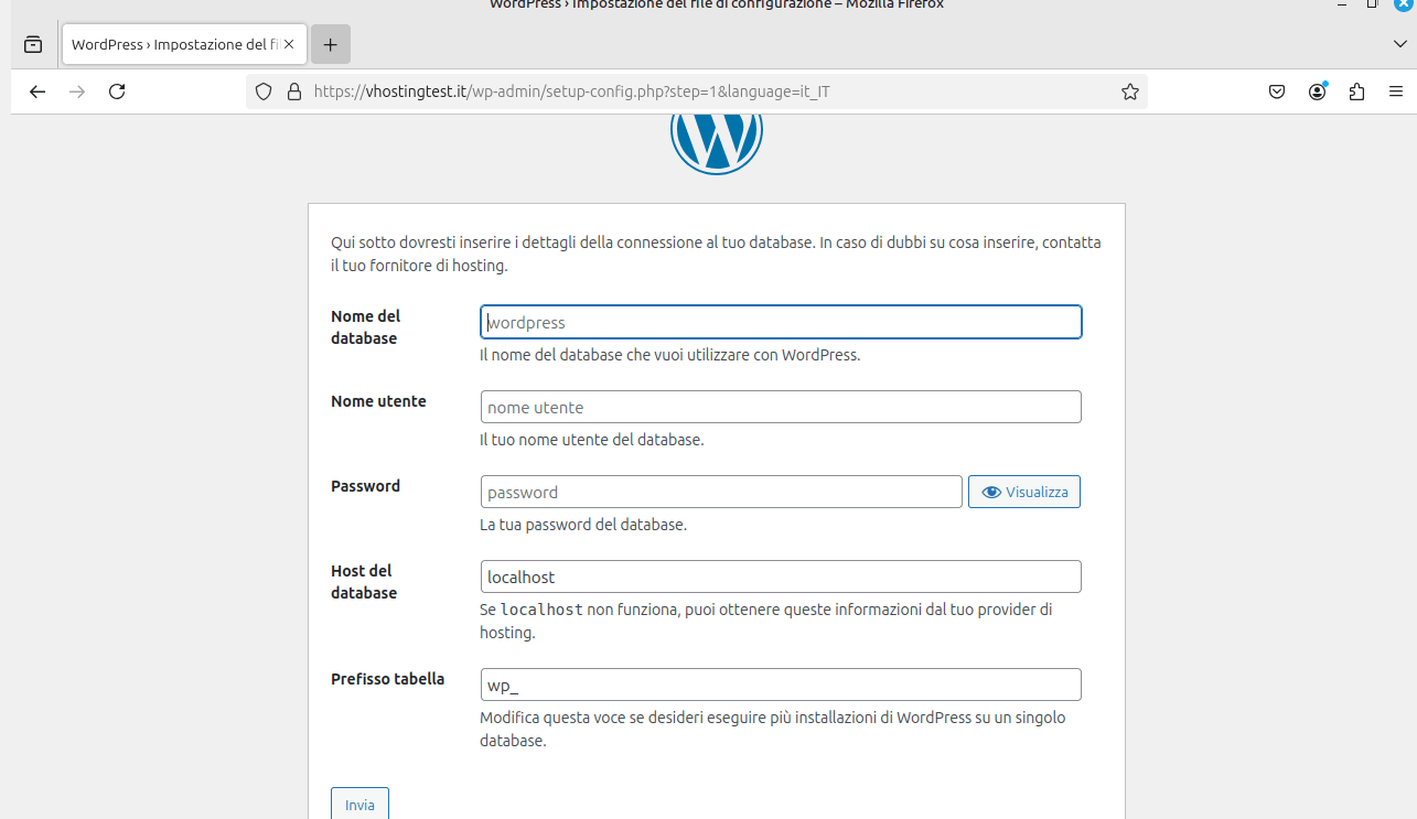 Installare manualmente WordPress