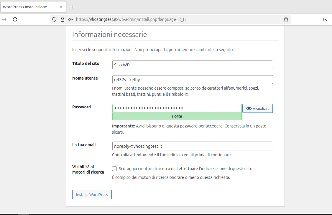 Installare manualmente WordPress