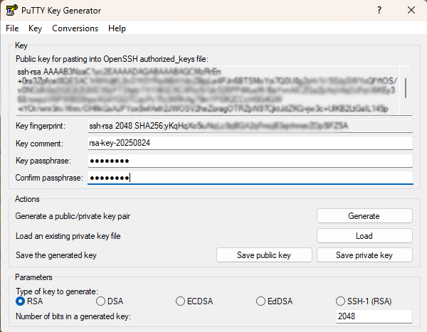 Generare chiave privata e chiave pubblica con Puttygen
