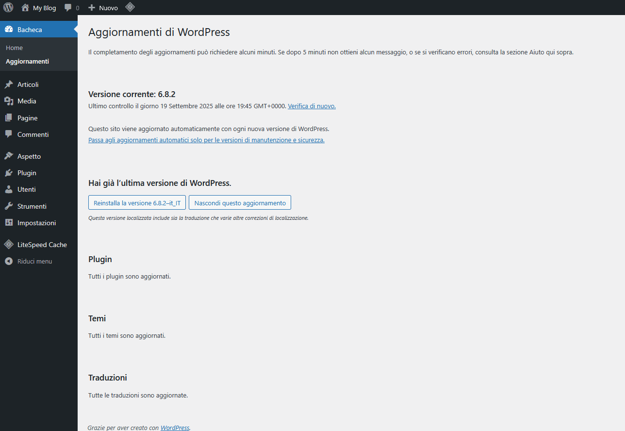 Guida WordPress - Aggiornamenti