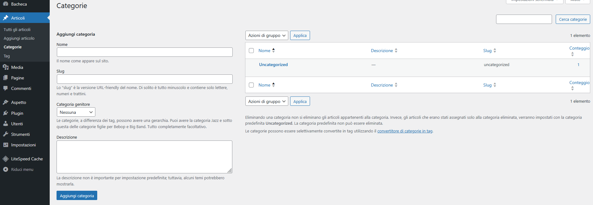 Guida WordPress - Categorie