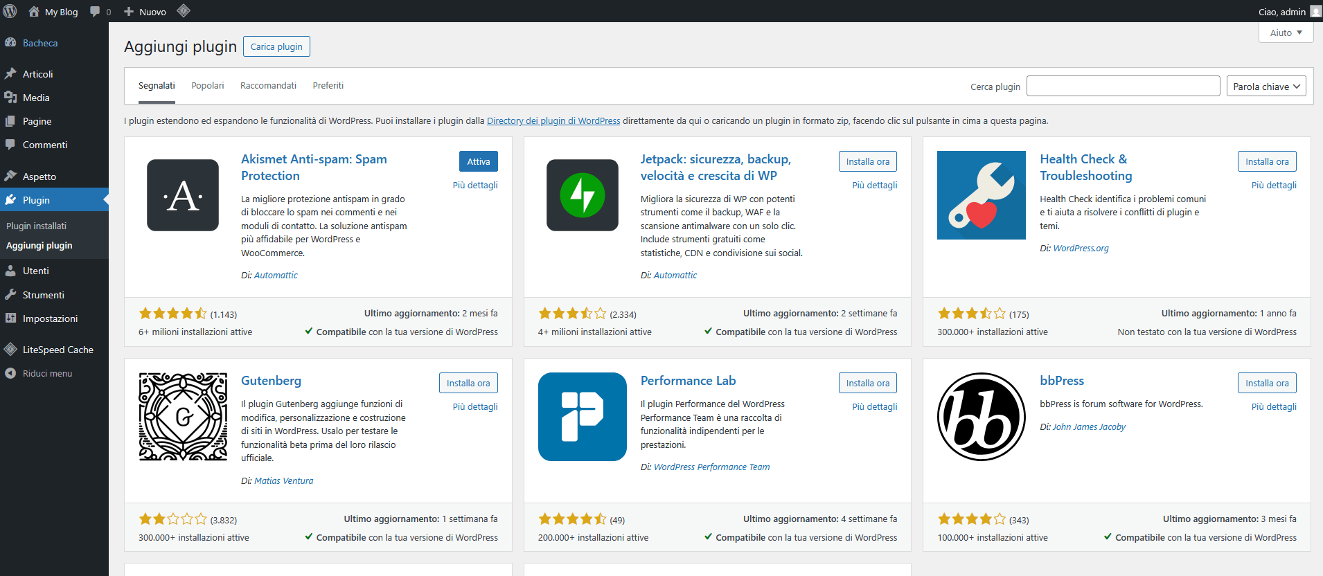 Guida WordPress - Aggiungi nuovo plugin