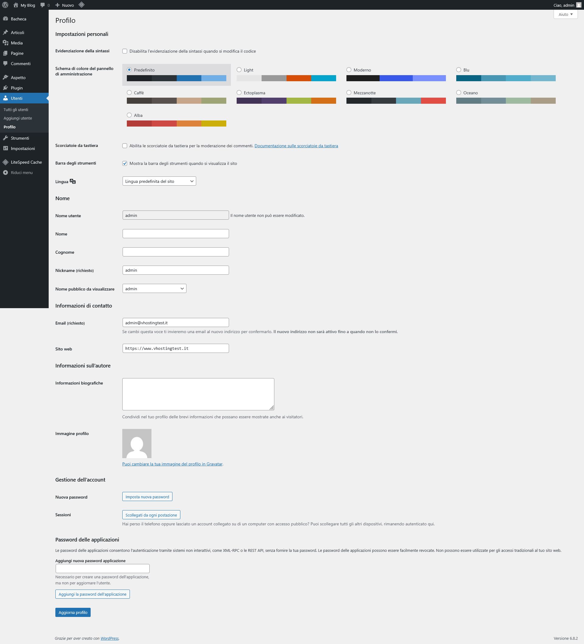 Guida WordPress - Profilo