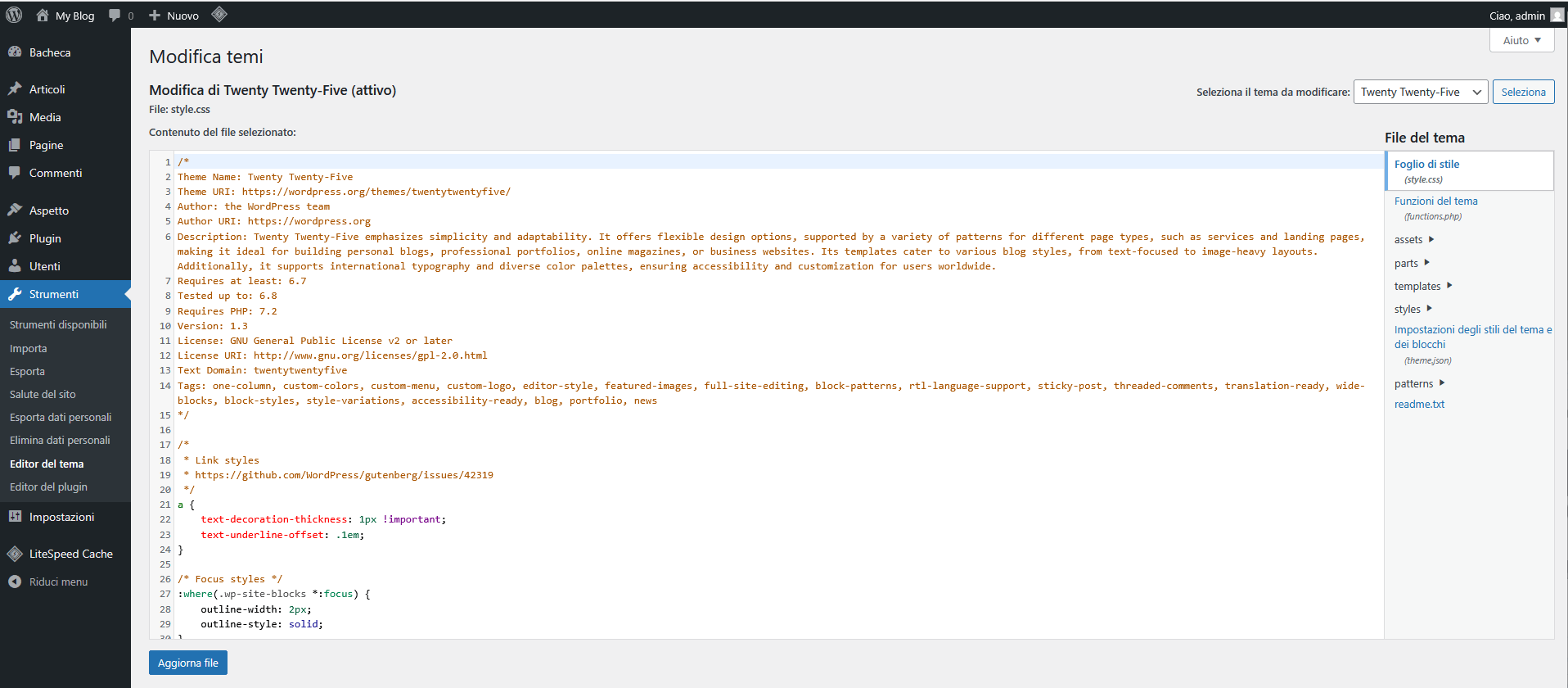 Guida WordPress - Editor Tema