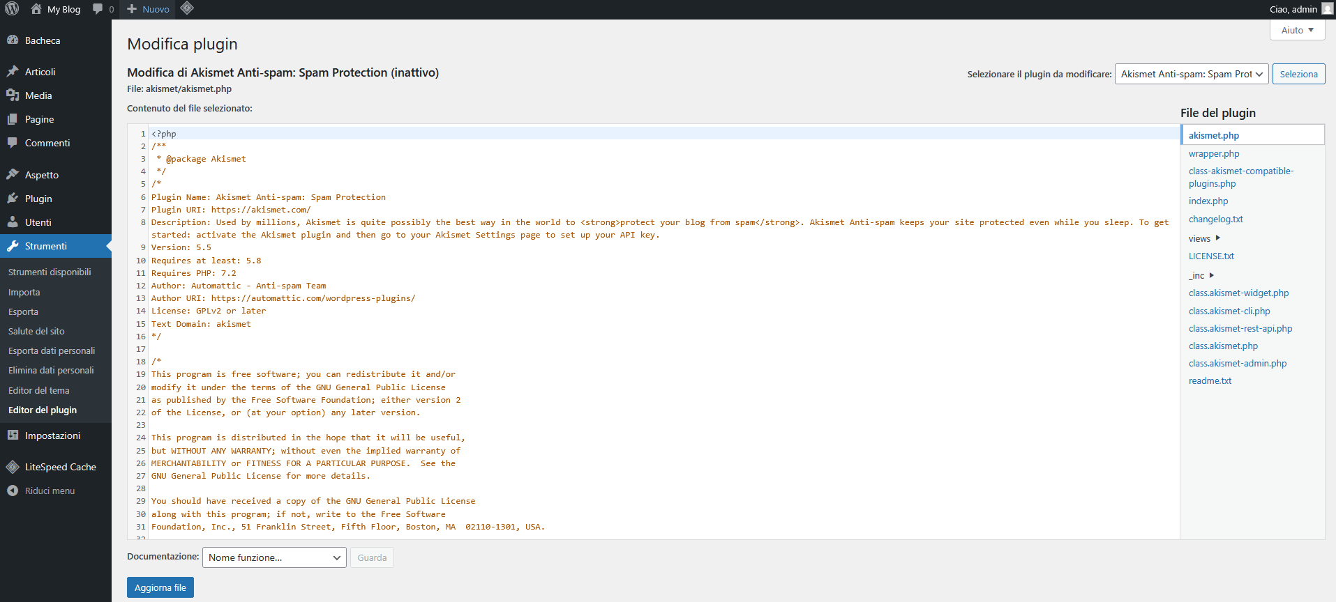 Guida WordPress - Edit Plugins
