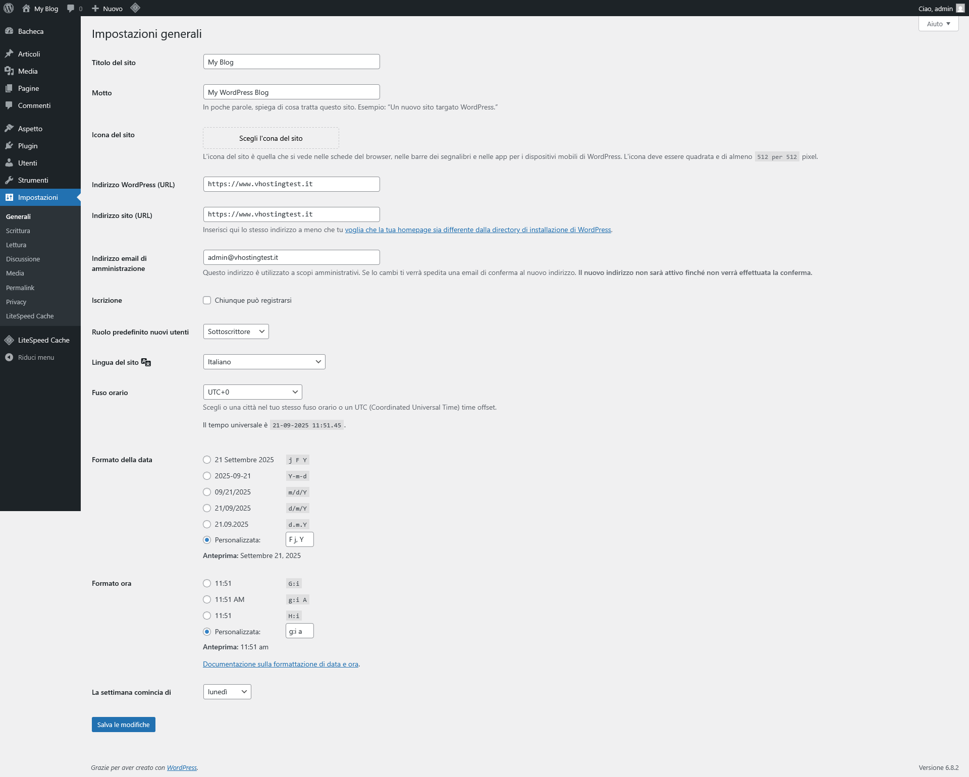 Guida WordPress - Impostazioni