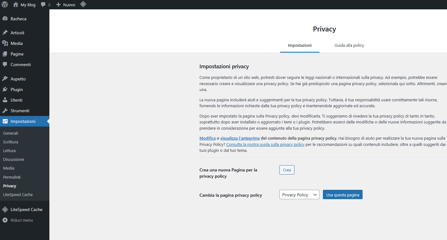 Guida WordPress - Privacy