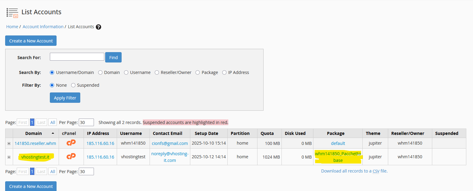 Come creare pacchetti e aggiungere domini nei reseller