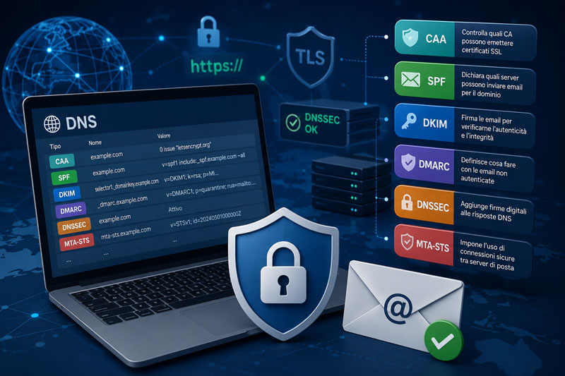 Record DNS di sicurezza: guida completa per dominio ed email Record DNS di sicurezza: guida completa per dominio ed email